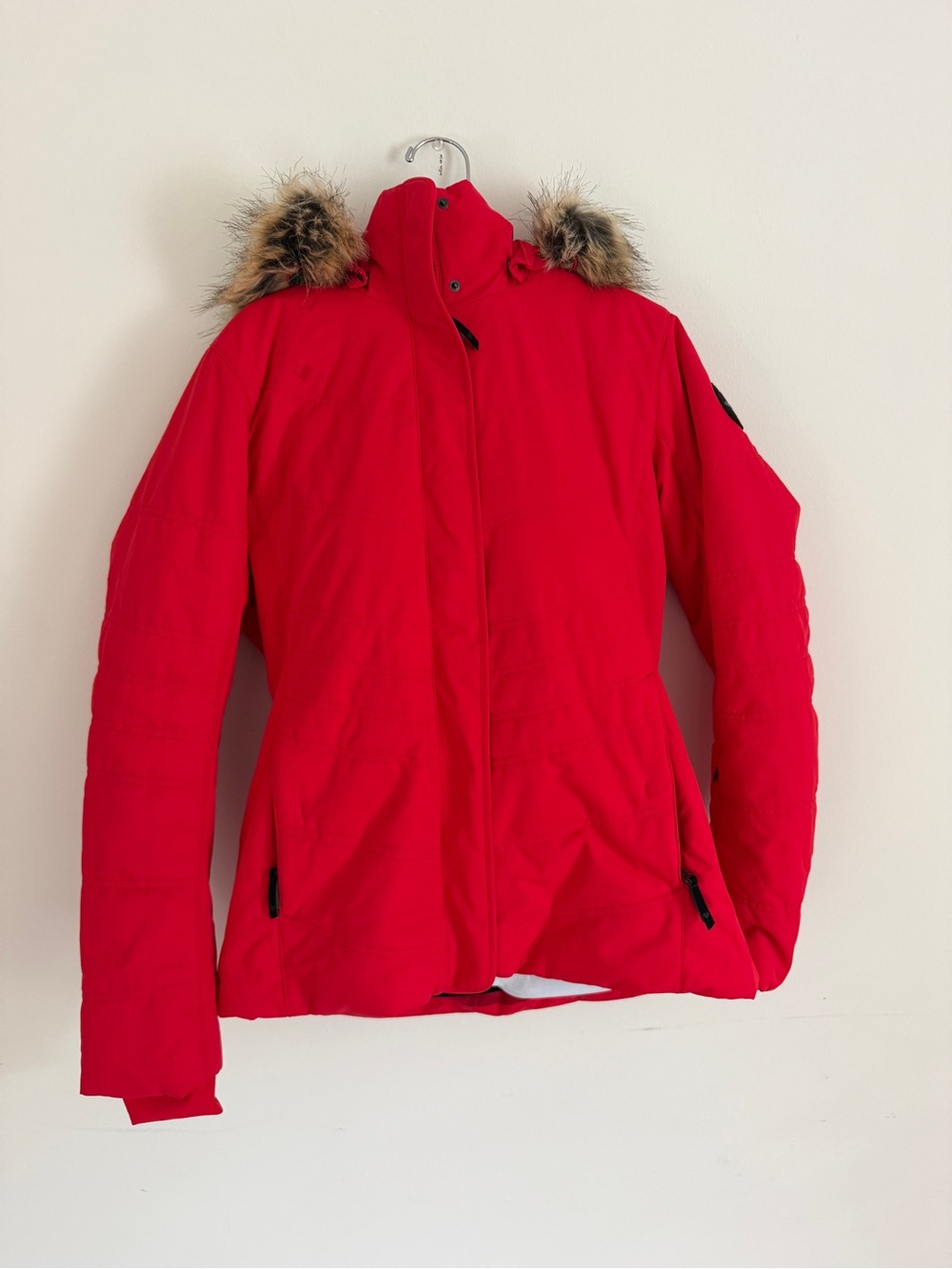 Obermeyer Women's Bright Red Ski Jacket with Faux Fur Hood